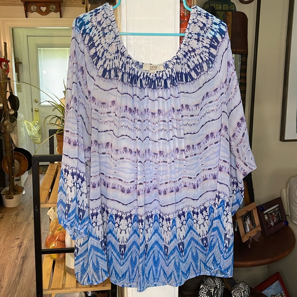 Vintage Blues - Bohemian Blouse - 2X